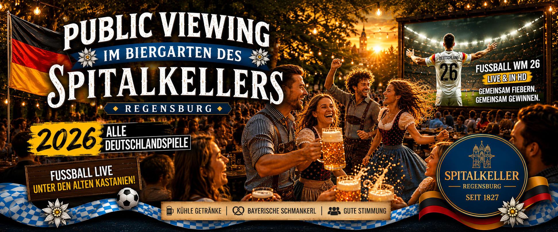 Public Viewing im Biergarten des Spitalkellers &ndash; Fu&szlig;ball-WM 2026, alle Deutschland-Spiele live unter den alten Kastanien